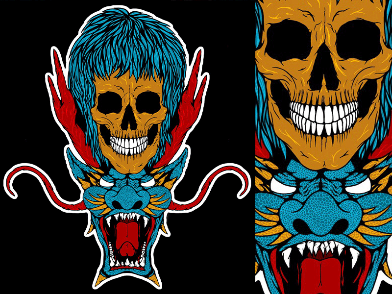 Bruce Lee The Dragon art blue bruce chinese dark design detail dragon gold horn illustration ipadpro lee photoshop procreate red rich roar skeleton sketch