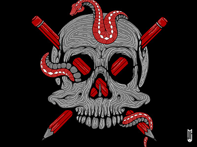 Drawn to death art dark design detail drawing grey illustration ipadpro line art linework lowbrow pencil procreate red sketch skulls snake white