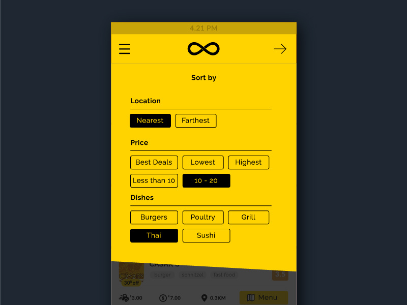 Filter UI options more selection mobile yellow sorting tags ui filter
