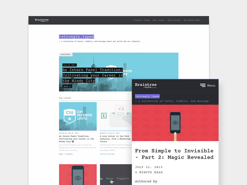 Strongly Typed - Braintree Blog monospaced code posts web design grid payments responsive blog braintree