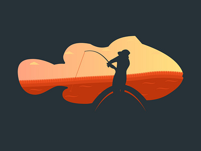 Fishing Moment art character colors design fish fisherman illustration lake man mood silhouette skyline wind