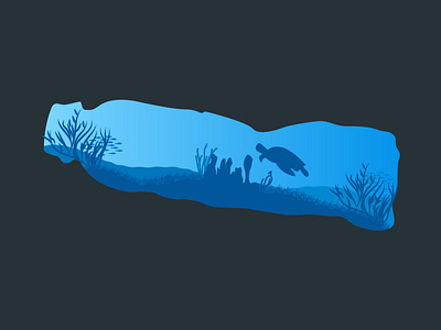 Plastic Sea blue character colors coral deep design fish illustration mood ocean sea silhouette turtle