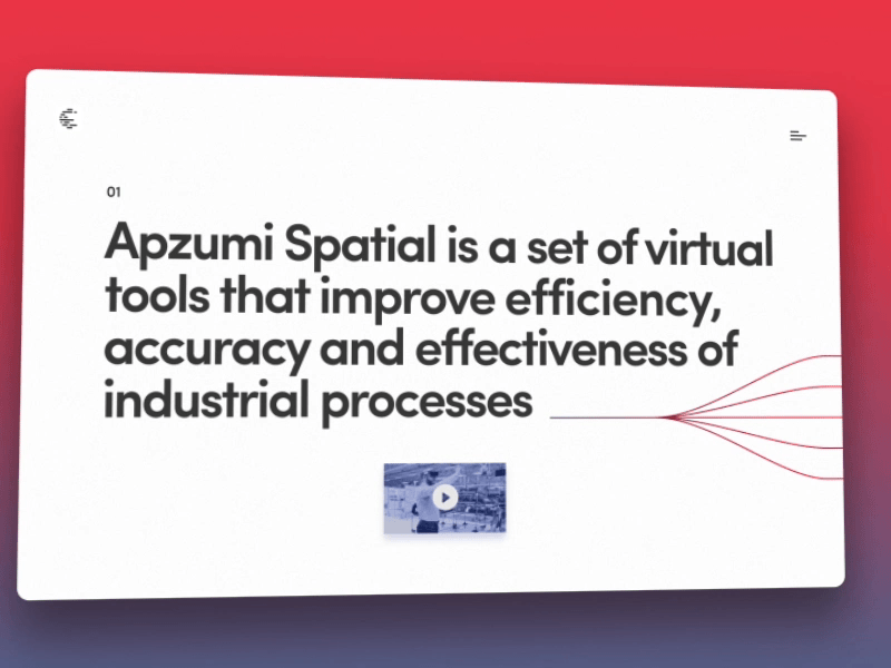 Apzumi Spatial — Landing Page 3d ae ai animation ar augmented reality gif industry 4.0 motion software ui ux