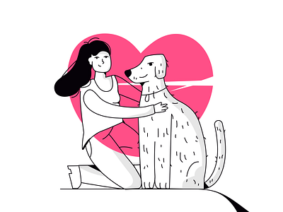dog lover art character colorful dog domestic drawing girl girl character hug illustration illustrator lover scene vector