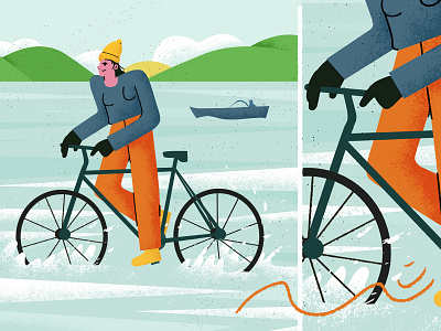 Riding bike - Illustration art bike character colorful design flat illustration riding scene sea texture water