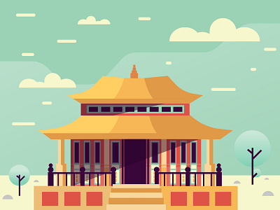 CHINA Building architecture art building china colorful flat illustration scene vector winter