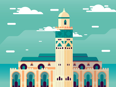 Moroccan Mosque architecture art casablanca flat hassan ii illustration morocco mosque scene vector