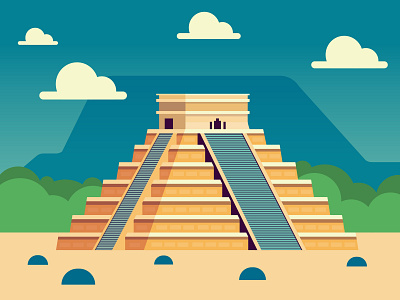 Chichen Itza Pyramid architecture art chichen flat illustration illustrator itza mexico pyramid scene vector