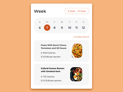 Calendar - Food App UI Component