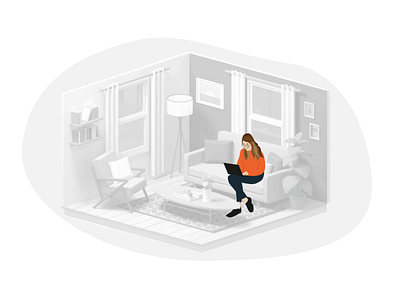 Woman sitting in the living room. illustraion ui