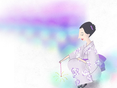 Summer is soon/02 fireworks illustraion kimono summer woman illustration