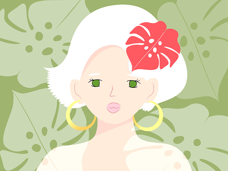 Day1 prompt girlillustration whitehair tropical girl illustration