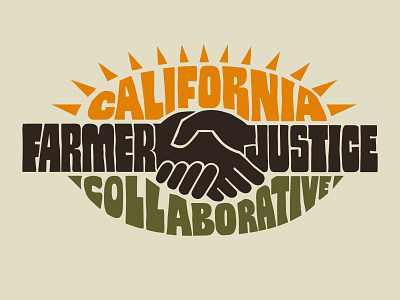 California Farmer Justice Collaborative farmer hand drawn handlettering logo sun
