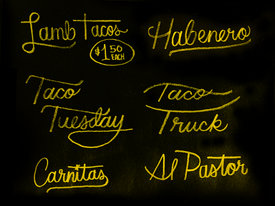 Lunch black carnitas hand drawn invert pencil scan script taco yellow