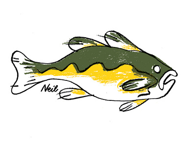 Fish fish hand drawn olive green pencil scrawl single line yellow