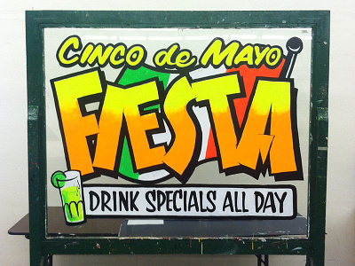 Window Splash cinco de mayo flag hand painted handlettered margarita paint