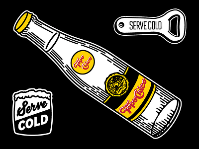 Topo Chico black bottle bottle opener illustration script yellow