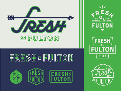 Fresh On Fulton 2 arrow badge fresh green lockup logo script