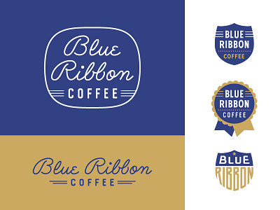 Blue Ribbon badge blue coffee gold monoweight script