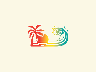 Sunset Rainbow Roll gradient illustration ocean palm tree sunset wave