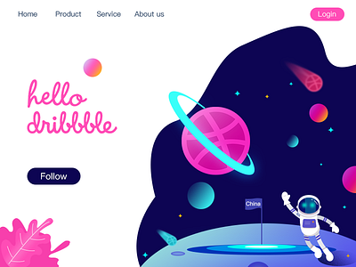 hello dribbble，I'm coming dribbble hello illustration page space web