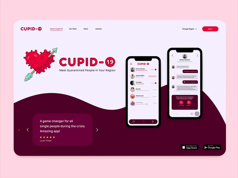 Cupid-19 Website animation covid19 dating app website