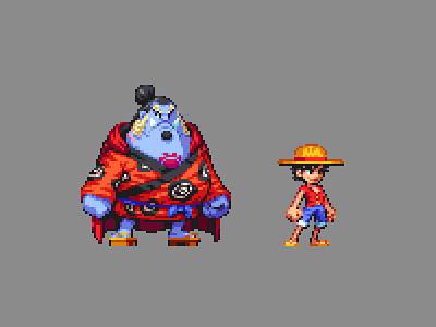 Luffy and Jinbei 2d art game one piece pixel pixelart