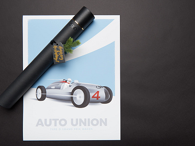 Auto Union Type D Prand Prix Wagen - Retro Poster art deco audi car illustrator le mans monaco race retro vintage
