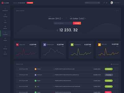 Crypto Converter - EasyCoin AdminTemplate admin bitcoin calculator chart crypto currency dark dashboard ico