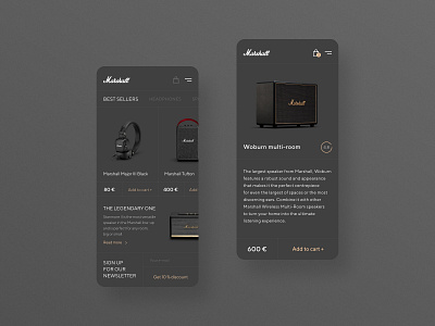 Marshall Store App app design app ui application design design e commerce minimal mobile mobile app mobile app design mobile design mobile ui typography ui ui design