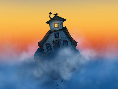 Witch house art dawn fog house illustration morning witch