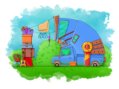 Travel trailer art illustration trailer travel