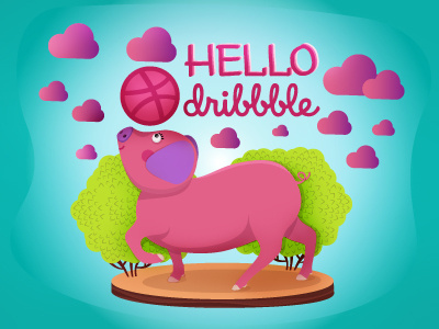 Hello Dribbble! arrival debut dribbble first shot hello pig piglet