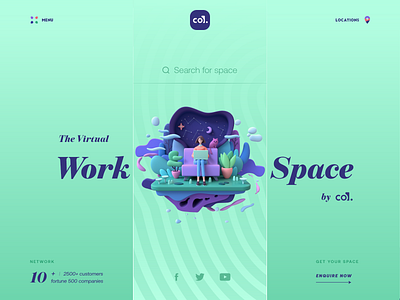 Virtual Workspace by CO. | Open workspace 3d art 3d ilustration app design icon illustration landing page pattern search sketch typogaphy ui uiux ux web website work work from home workspace xd