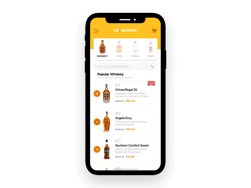 Drinksterr App | Add to Cart Interaction app cart e commerce interaction design mobile motion graphics rapidgems studio shopping uiux