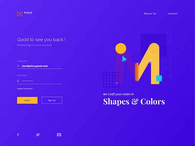 Mojo Login | Visual Exploration abstract branding design design studio illustration login logo rapidgems studio serif font signup typography ui uiux web desgin