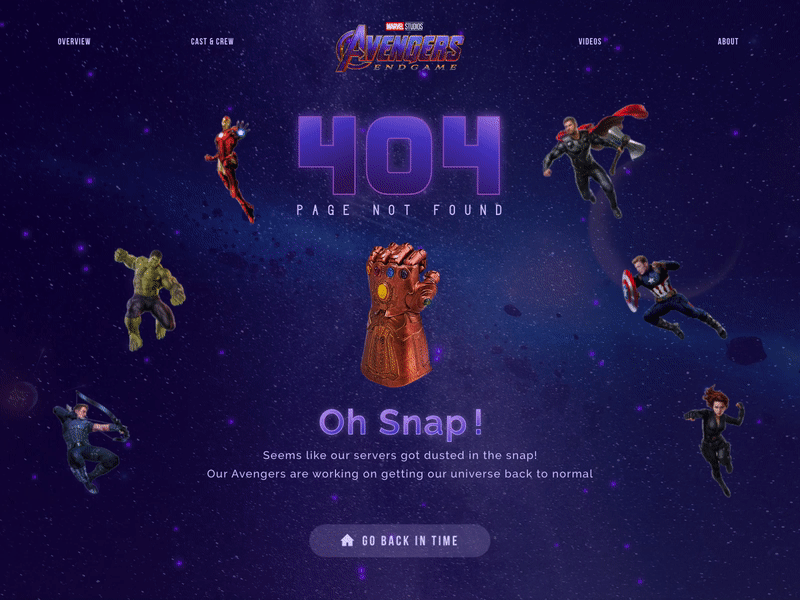 Avengers Theme 404 Page | The Snap