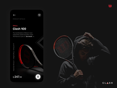 Wilson Clash - Details page app dailyui dark ui design details page figma interface ios iphone mobile tennis ui uiux userxperience ux