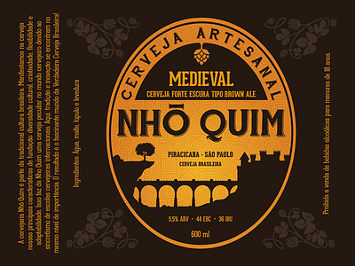 NHÔ QUM - MEDIEVAL beer bridge brown ale castle craft beer graphic design hop illustration label medieval tree