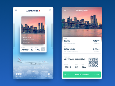 Boarding Pass airport app boarding cards flight interface ios mobile new york paris ui ux