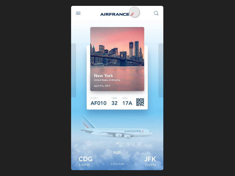 Boarding pass animation