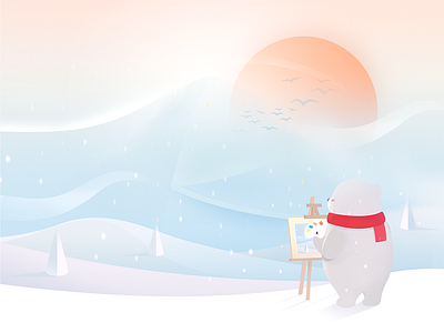 Snow Scene bear draw illustration lonely snow white winter