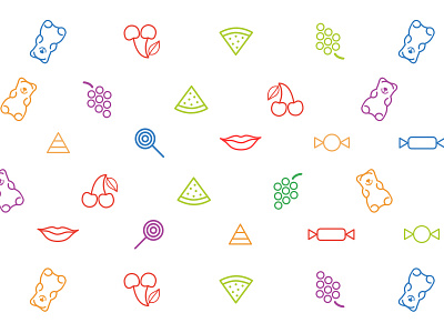 Treats candies candy cherries grapes gummy bear icons lips lollipop pattern watermelon