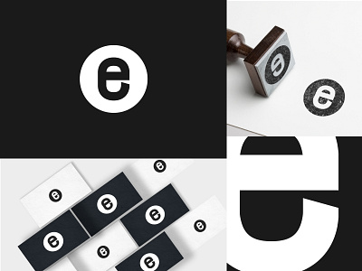 E - Logo black and white circle e letter logo typography