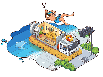 Moving house hovercraft hovervan illustration moving house summer truck