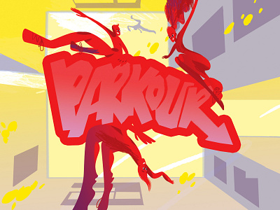 PARKOUR architecture character city jumping lettering lettering art parkour red roofs street urban art yellow