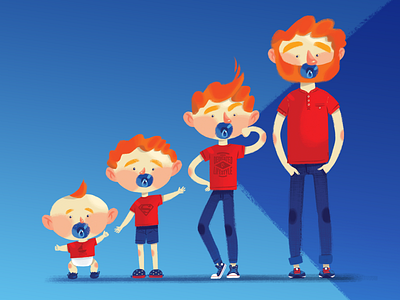 ILLUSTRATION FOR THE FAMILY MAGAZINE_VIINOGRAD adult blue brothers family father kid red son