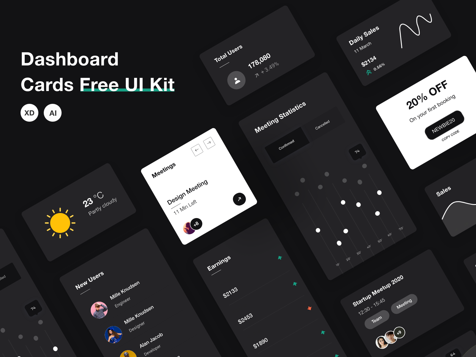 Dashboard Cards - Free UI Kit | Dark Mode | Freebie by Saransh Verma on ...