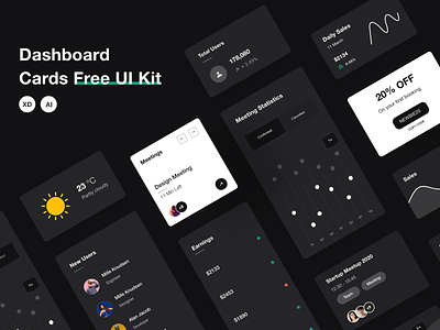 Dashboard Cards - Free UI Kit | Dark Mode | Freebie
