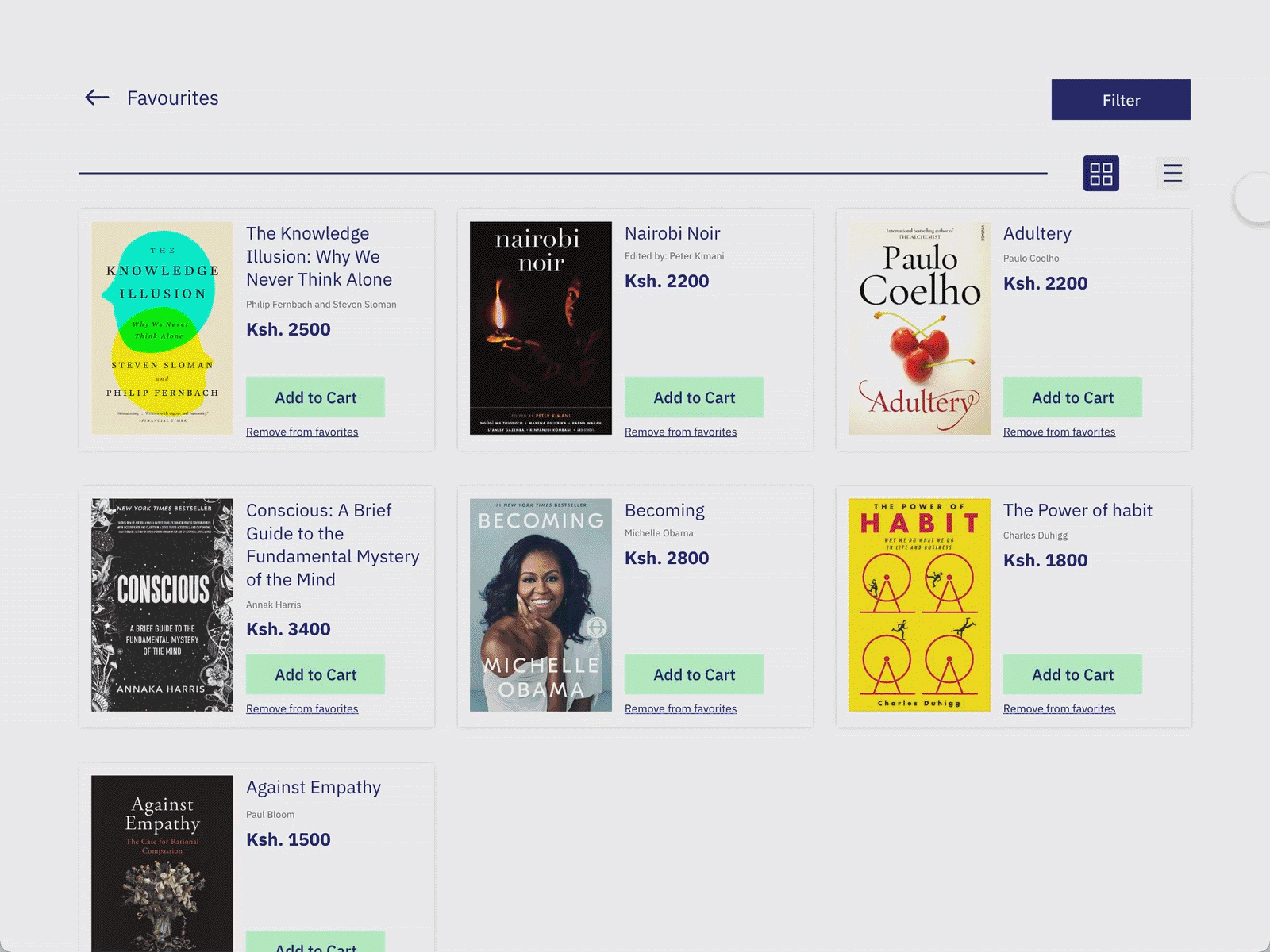 Daily UI - 044 Favorite 044 @dailyui adobe xd bookstore daily ui 044 favourites grid view list view website